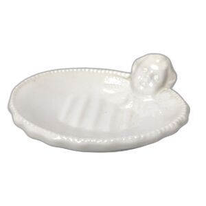White Cherub Porcelain Soap Dish 5 Inch
